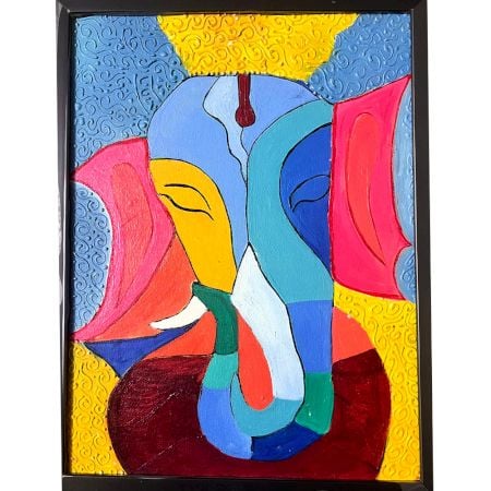 Handcrafted Abstract Ganpati Canvas Painting for Modern Wall Decor